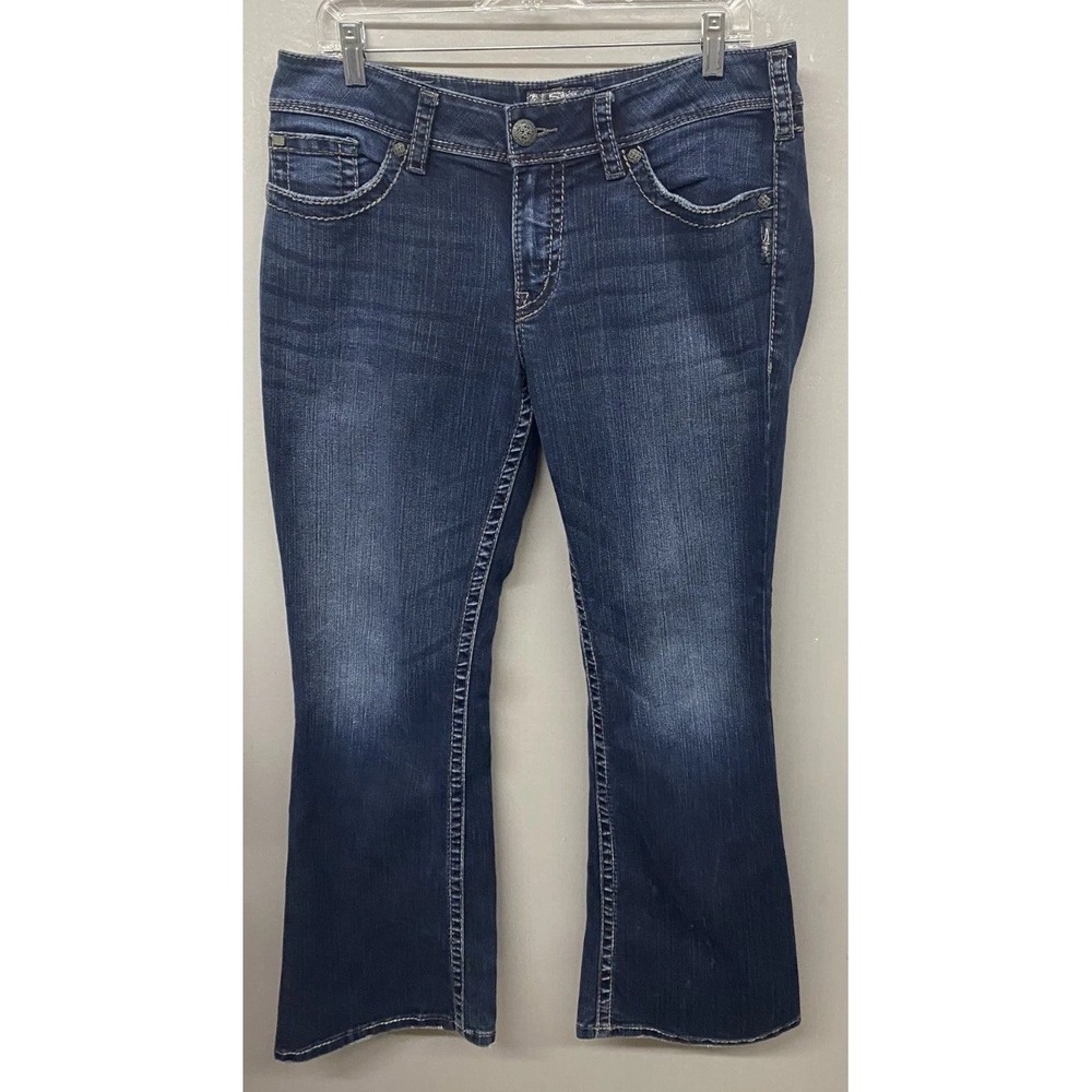 Silver Jeans Suki Surplus Women 32x30 Blue Whisker Denim Cotton Bootcut Leg Logo
